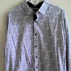 English Laundry, long sleeve, navy blue/white floral, casual button down